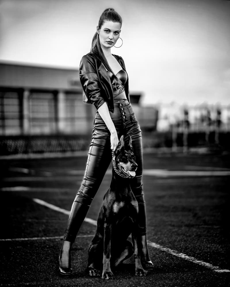 Powerful Woman and Doberman by Vasil Nanev — canvas wall art
