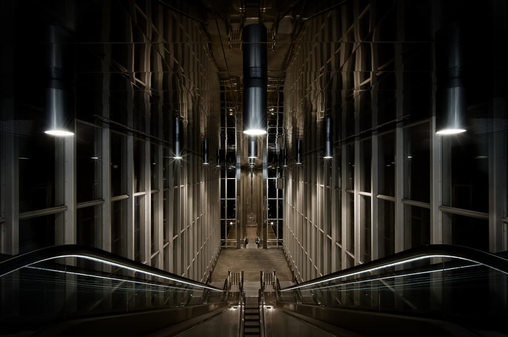 Modern Escalator Reflections by Michiel Hageman — canvas wall art