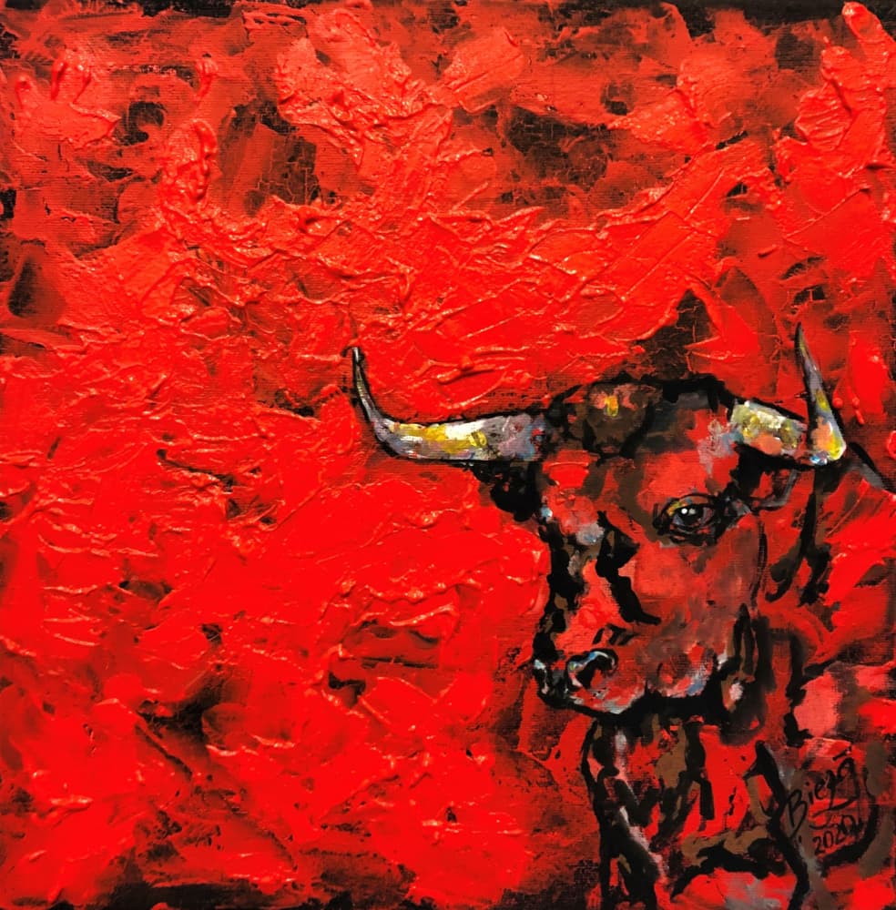 Fierce Red Bull by Anda Bieza — canvas wall art