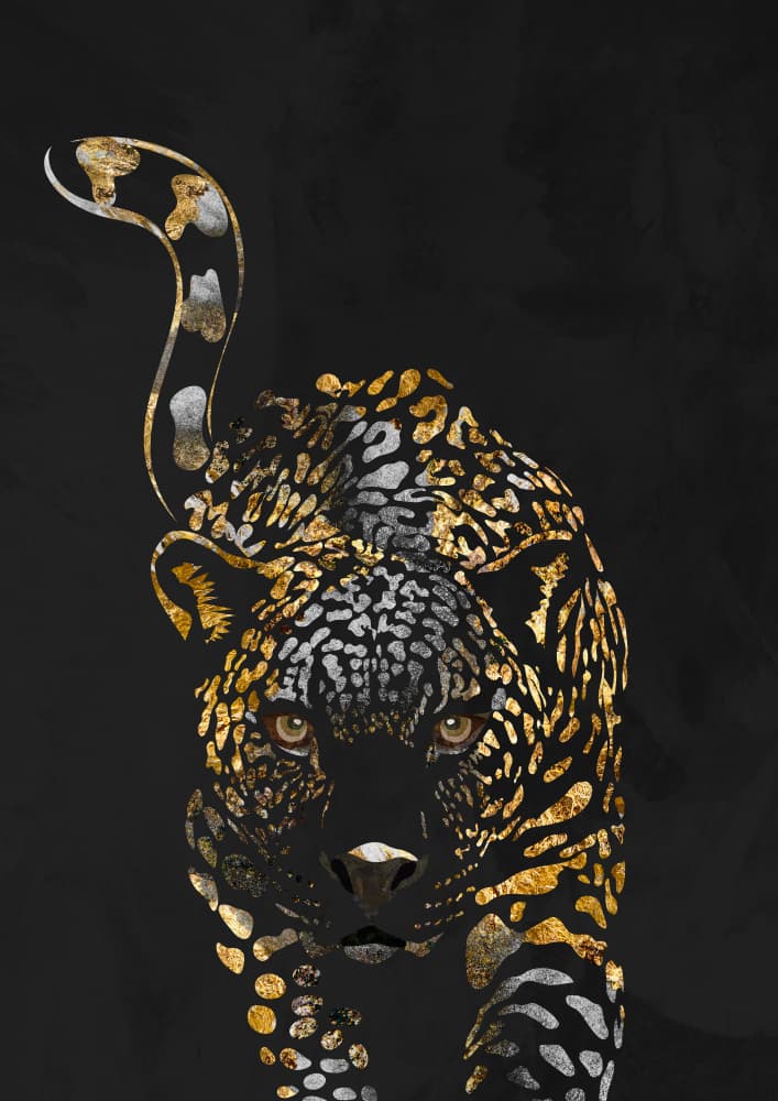 Black Gold Silver Jaguar by Sarah Manovski — canvas wall art