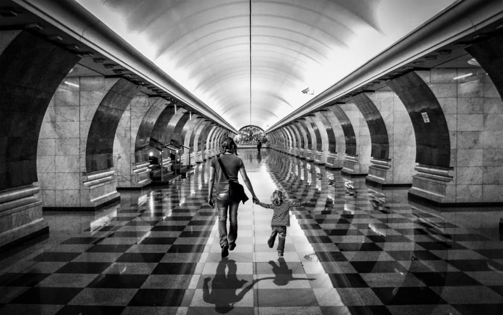Mother Daughter Metro by Mauro Bricchetti — canvas wall art
