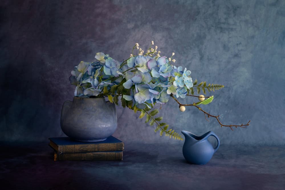 Elegant Blue Hydrangea Still Life by Wendy Xu — canvas wall art