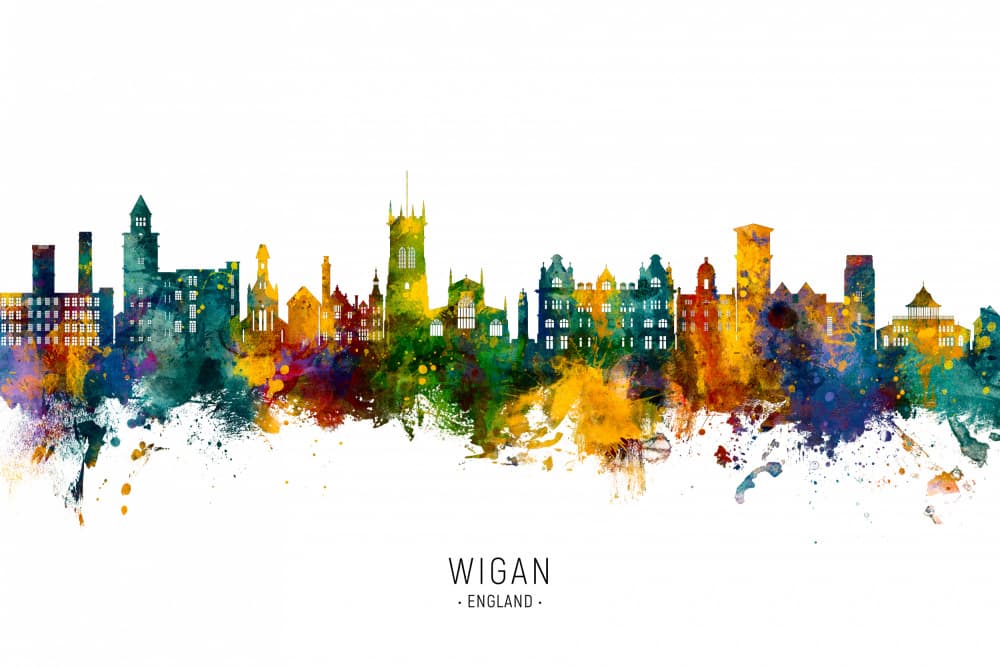 Wigan England Skyline by Michael Tompsett — canvas wall art