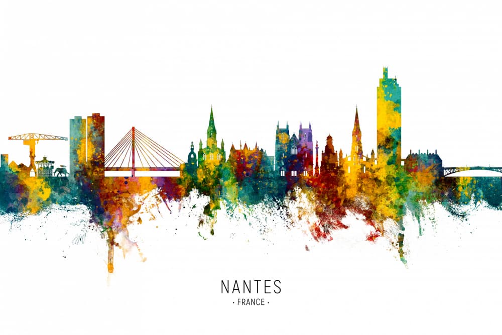 Vibrant Nantes Skyline by Michael Tompsett — canvas wall art
