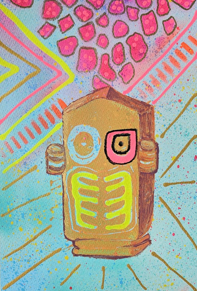 Neon Robot Totem by Olea Huuska — canvas wall art