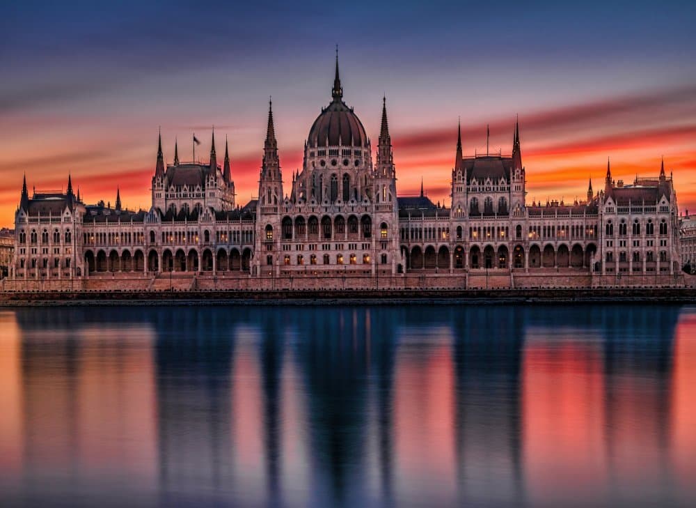 Hungarian Parliament Sunset by Vasil Nanev — canvas wall art