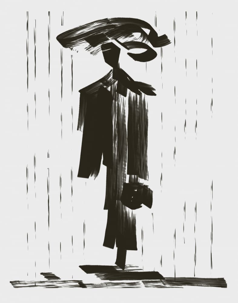 Noir Man Rainy Street by Josie George — canvas wall art