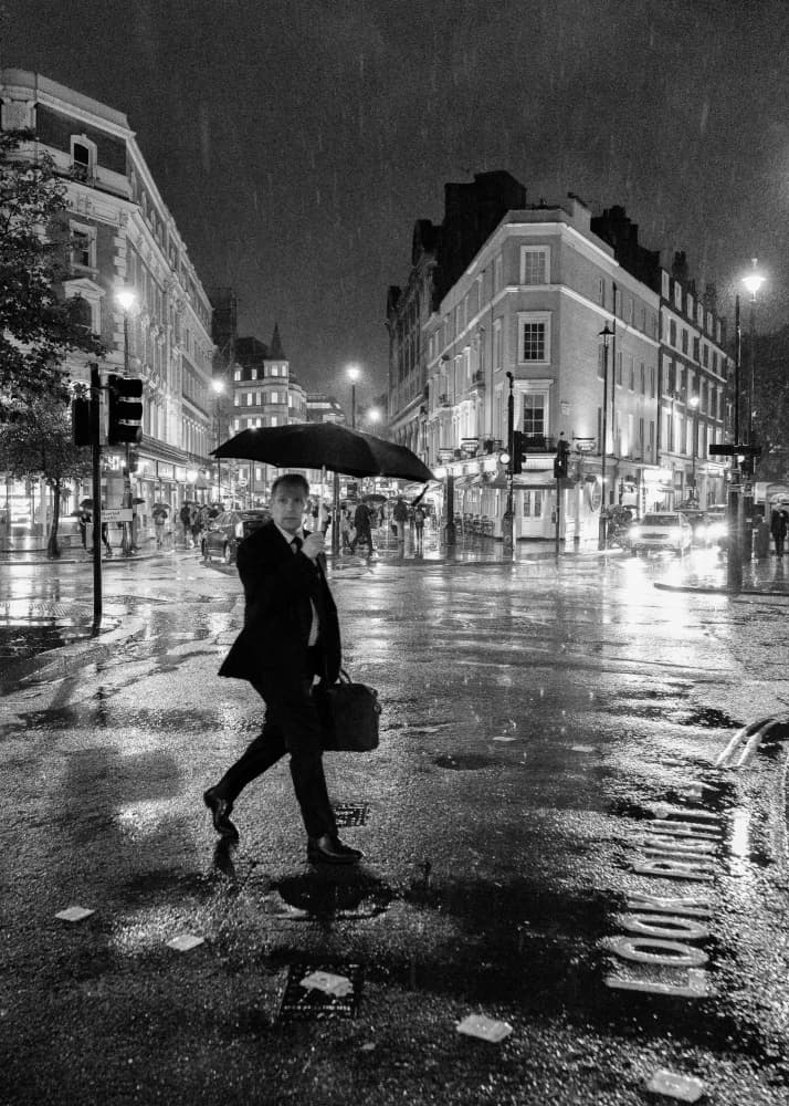 Man on Rainy London Street by Selaru Ovidiu — canvas wall art