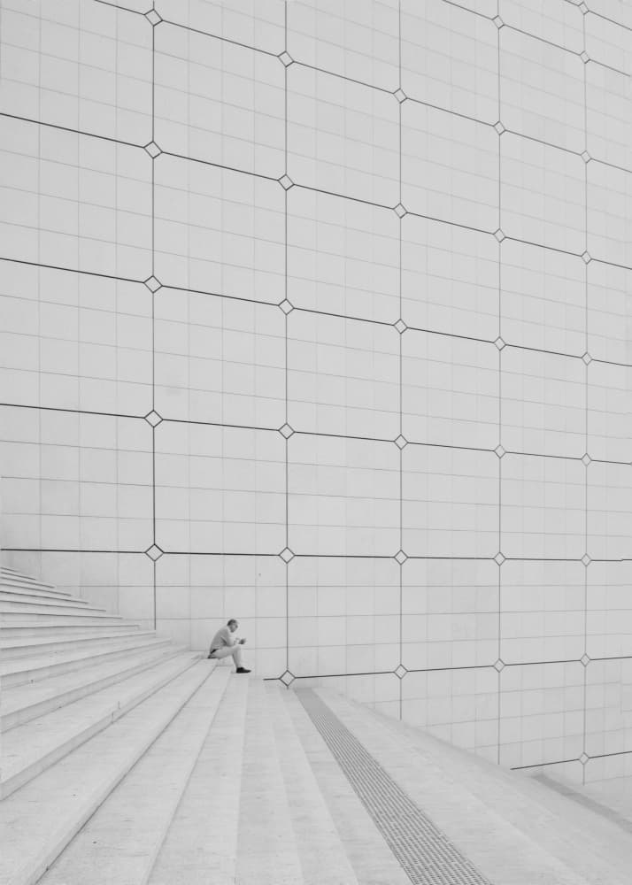 Man on Geometric Steps by Frank Bruynseraede — canvas wall art