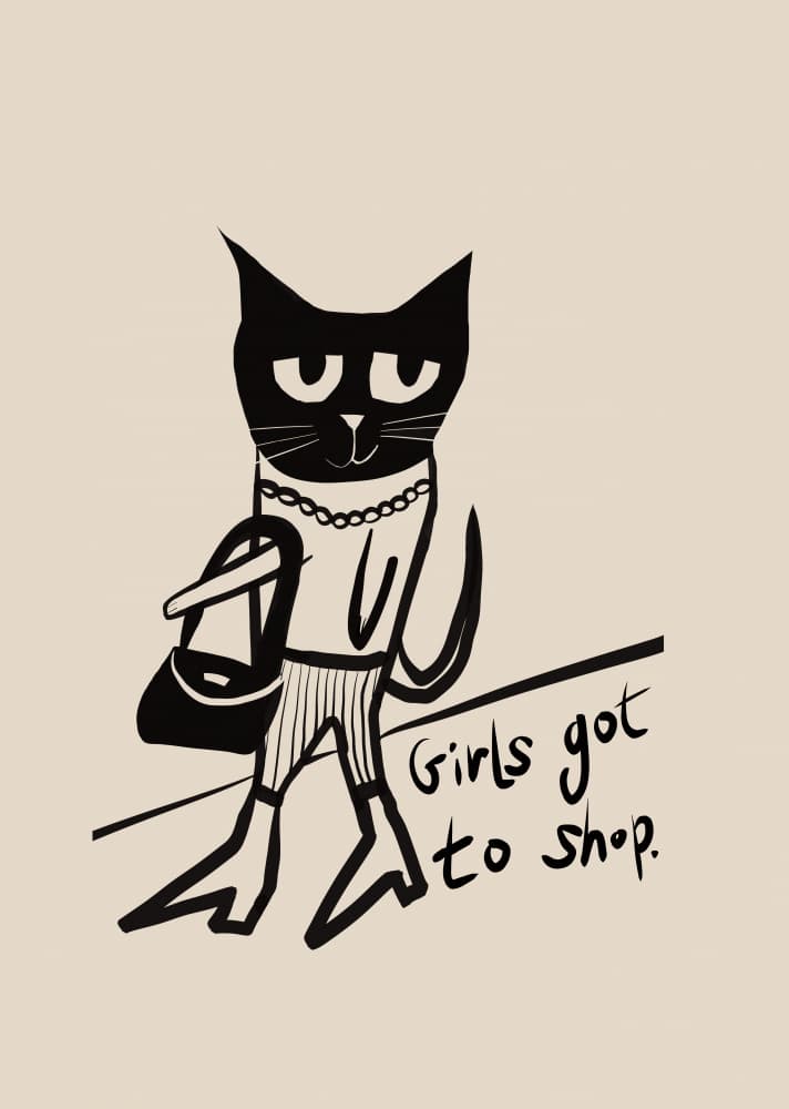 Sassy Shopping Cat by Sharyn Bursic — canvas wall art