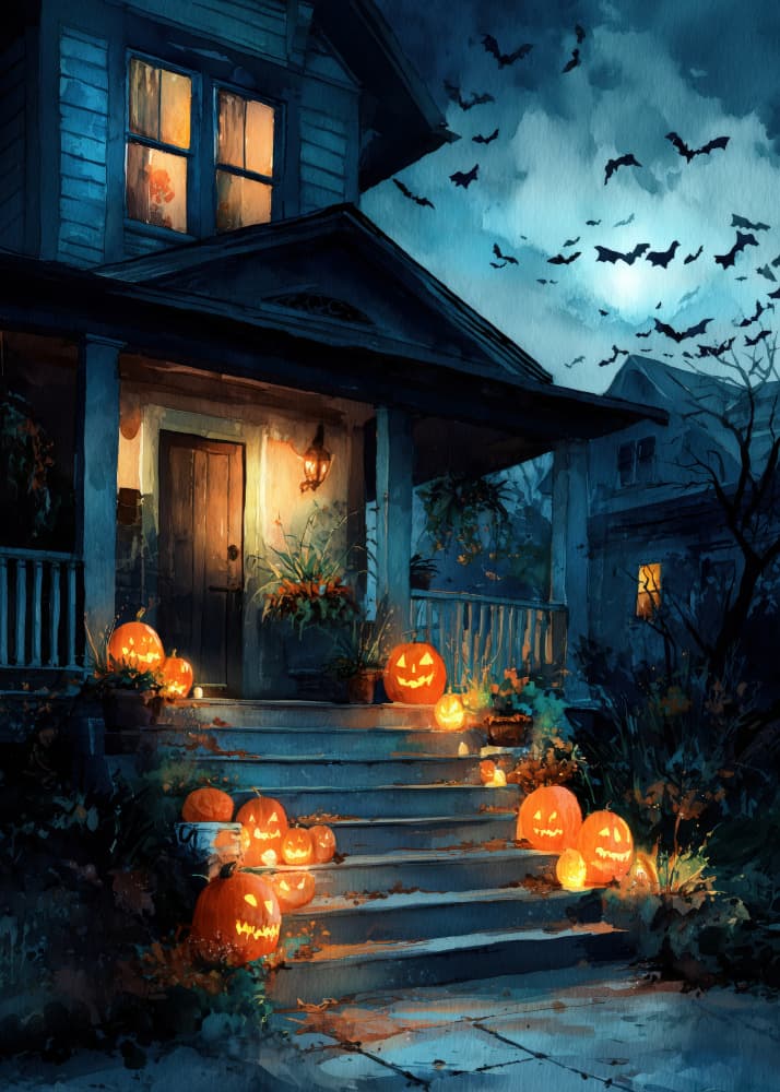 Spooky Halloween Porch by Justyna Jaszke — canvas wall art