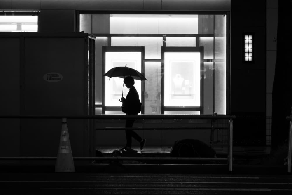 Rainy Night Silhouette by HISASHI ISHIKAWA — canvas wall art