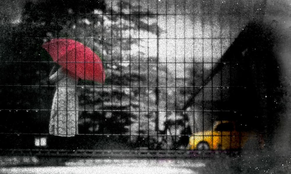 Red Umbrella City Rain by Teruhiko Tsuchida — canvas wall art