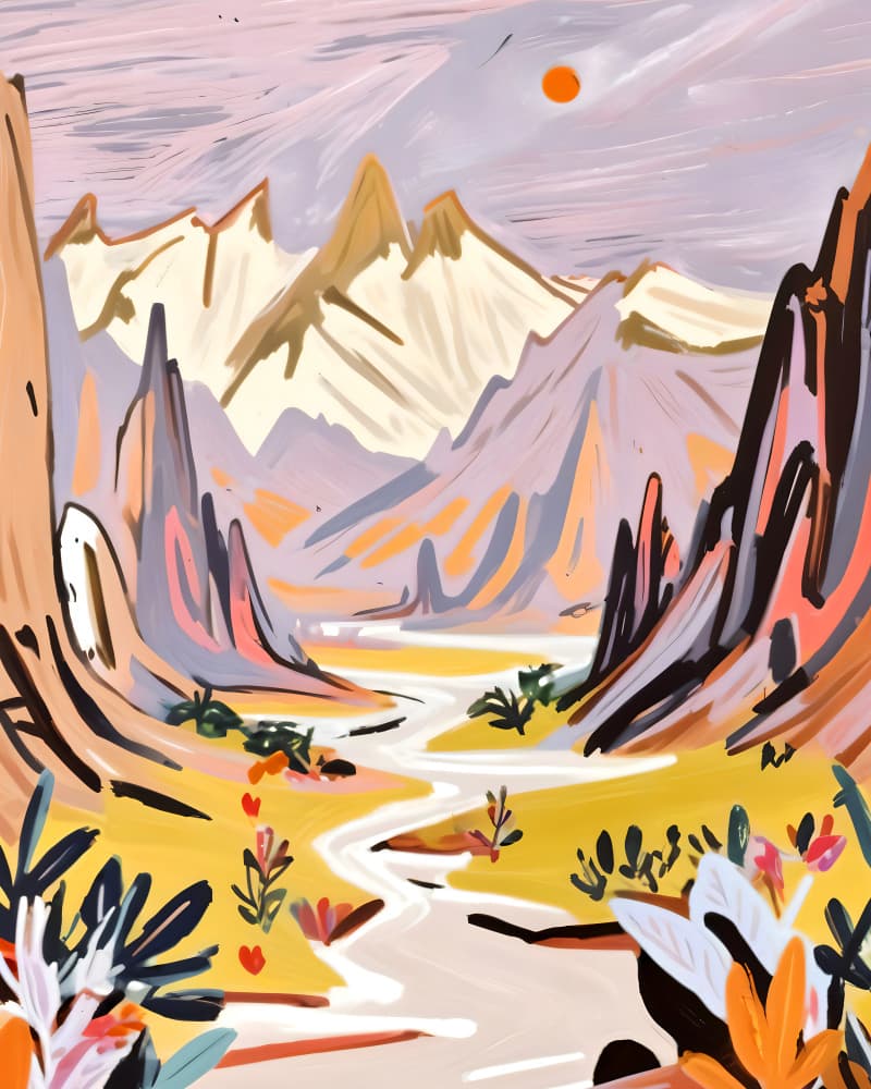 Colorful Mountain Valley by Uma Gokhale — canvas wall art