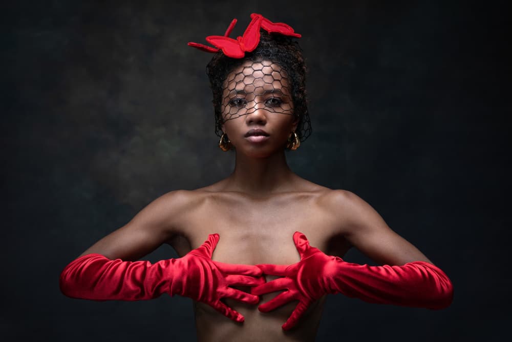 Veiled Woman in Red by Luc Stalmans — canvas wall art
