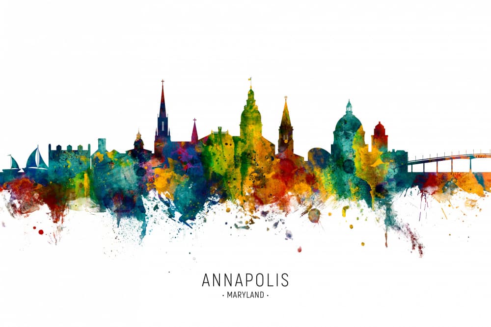 Annapolis Watercolor Skyline by Michael Tompsett — canvas wall art