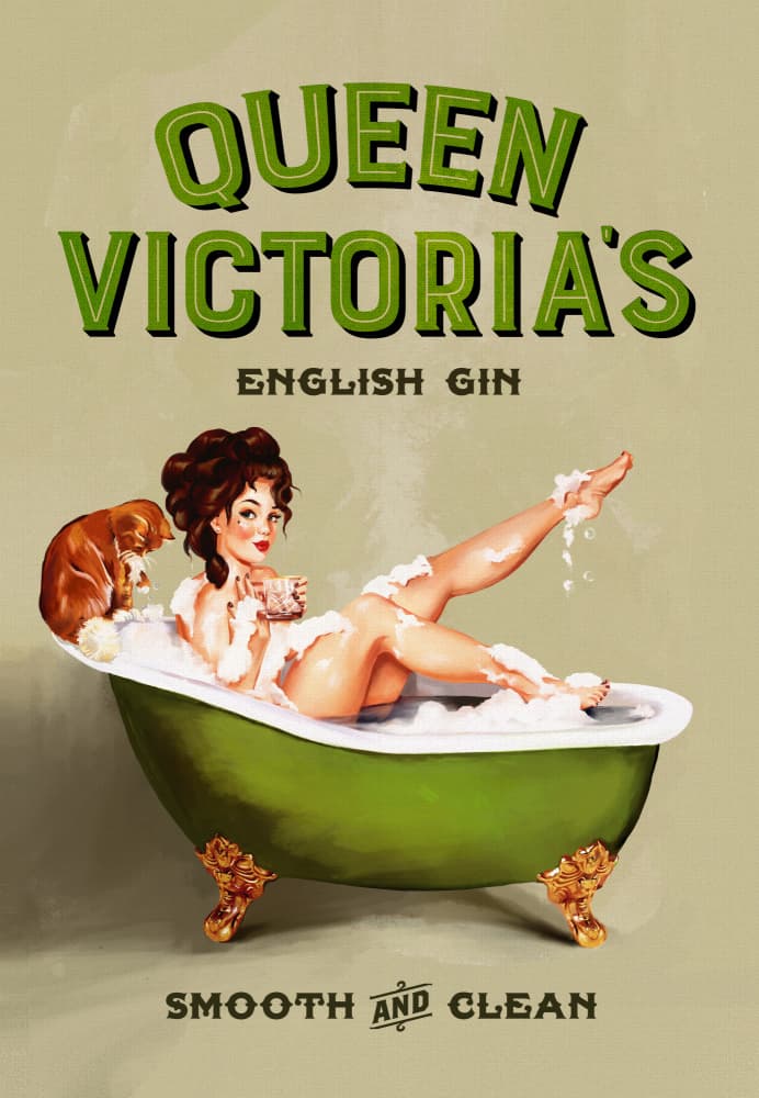 Queen Victoria English Gin Bath Pinup Girl by The Whiskey Ginger — canvas wall art