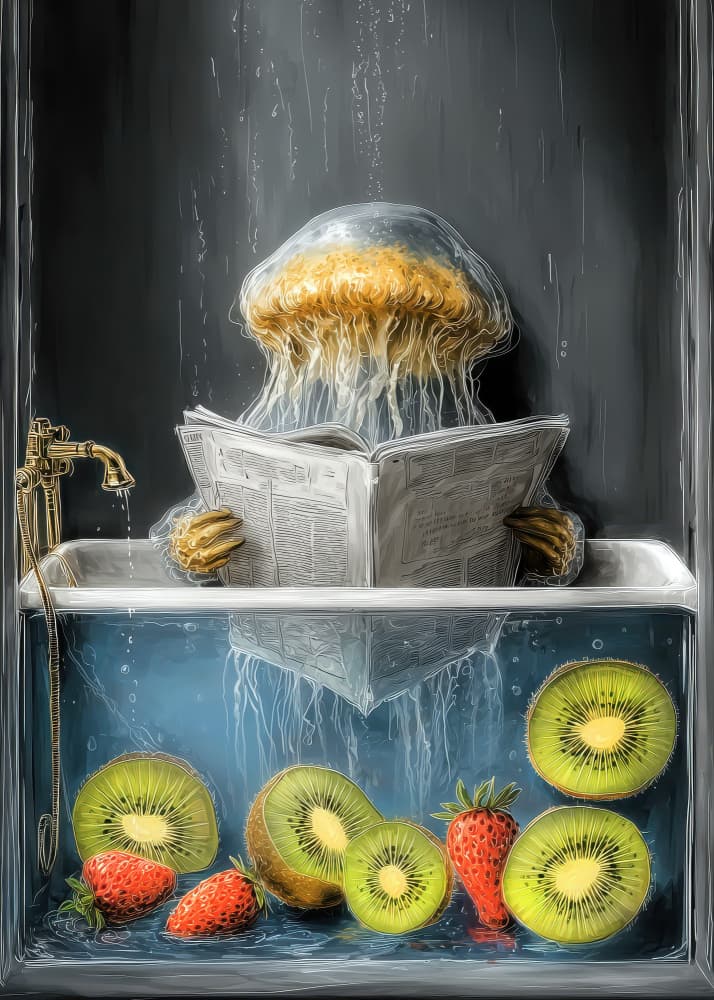 Jellyfish Reading Bath by Justyna Jaszke — canvas wall art