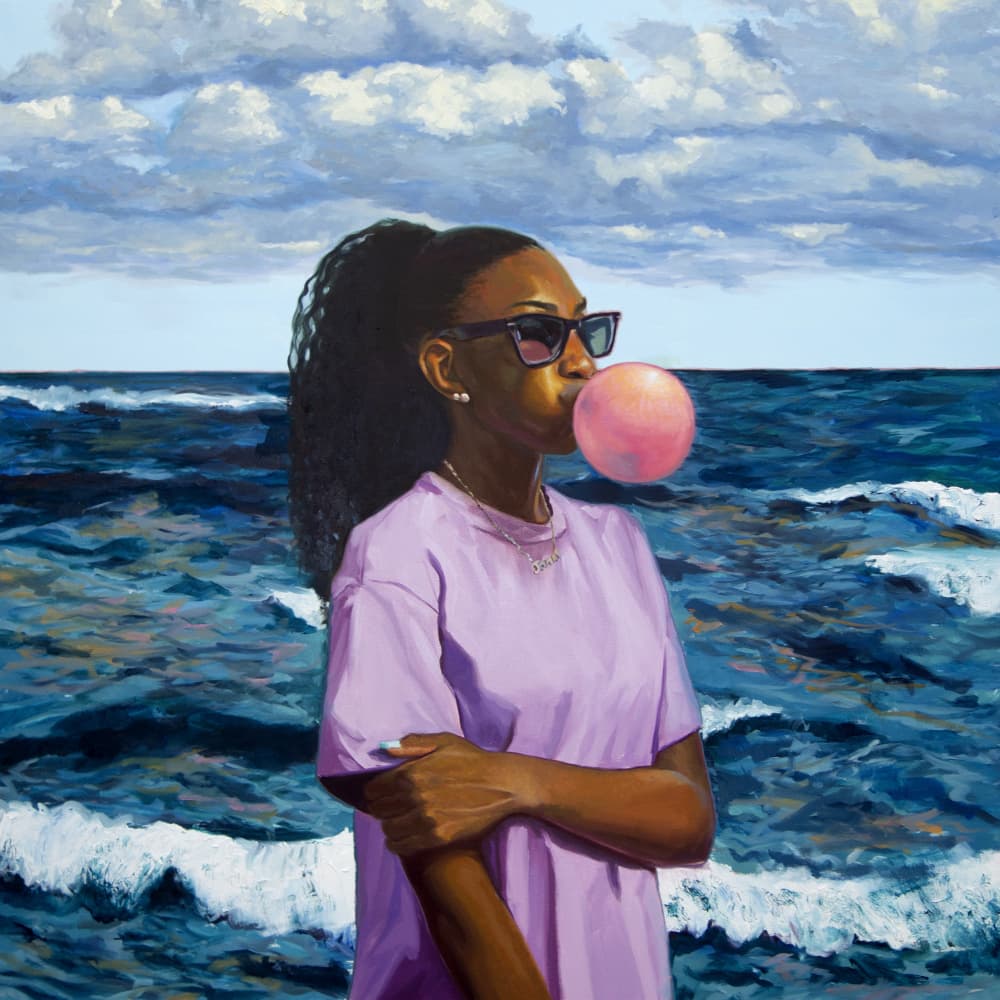 Ocean Girl Blowing Bubble by Alexander Grahovsky — canvas wall art