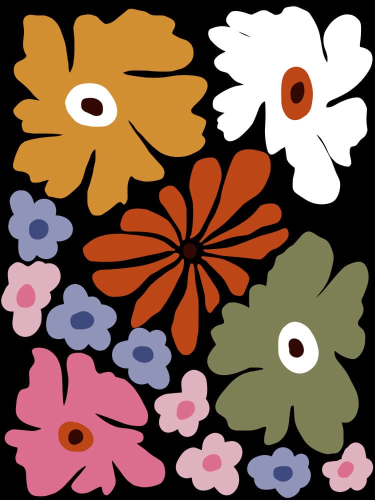 Playful Abstract Flowers by Miho Art Studio — canvas wall art