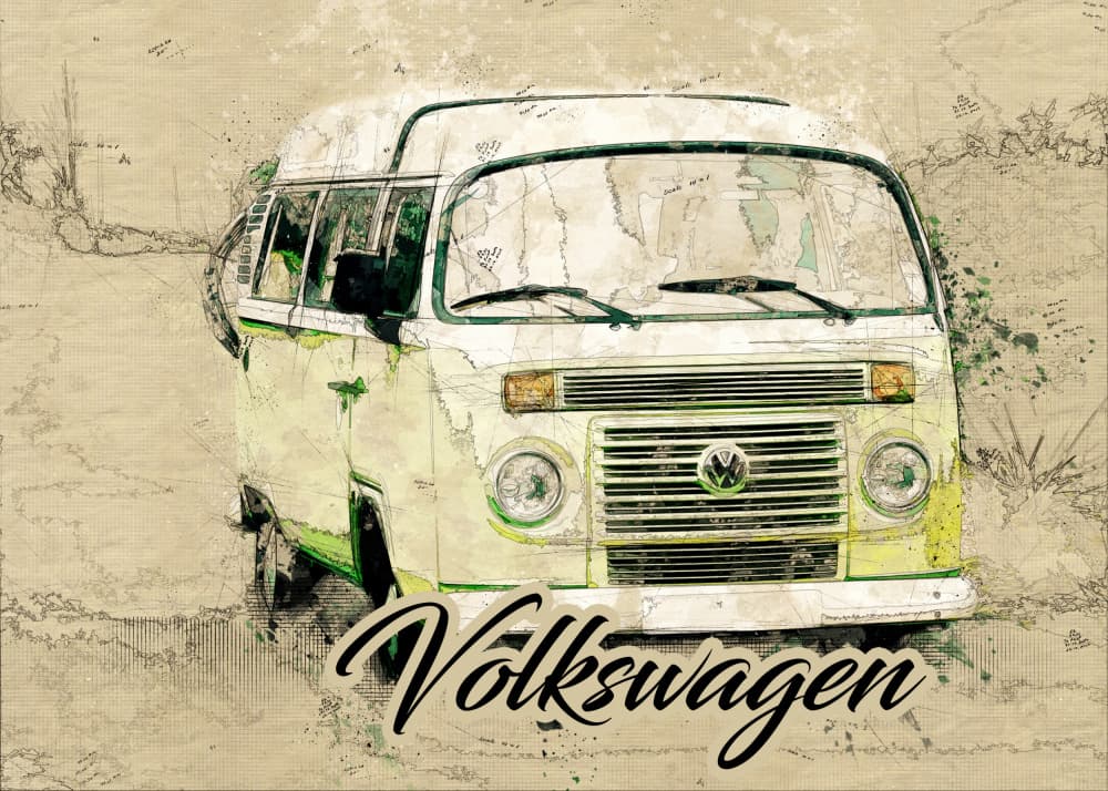 Vintage Travel Van by Lembayung senja studio [Vintage Poster] — canvas wall art