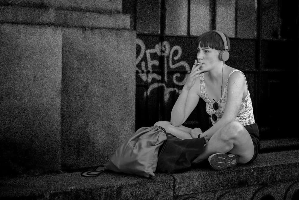 Urban Girl Listening by Eyal Alcalay — canvas wall art