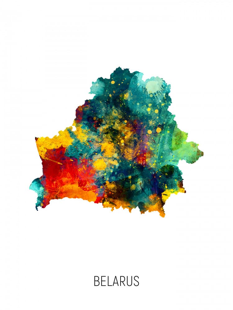 Vibrant Belarus Map by Michael Tompsett — canvas wall art
