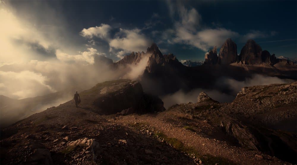 Hiker in Dramatic Mountains by Siarhei Mikhaliuk * — canvas wall art
