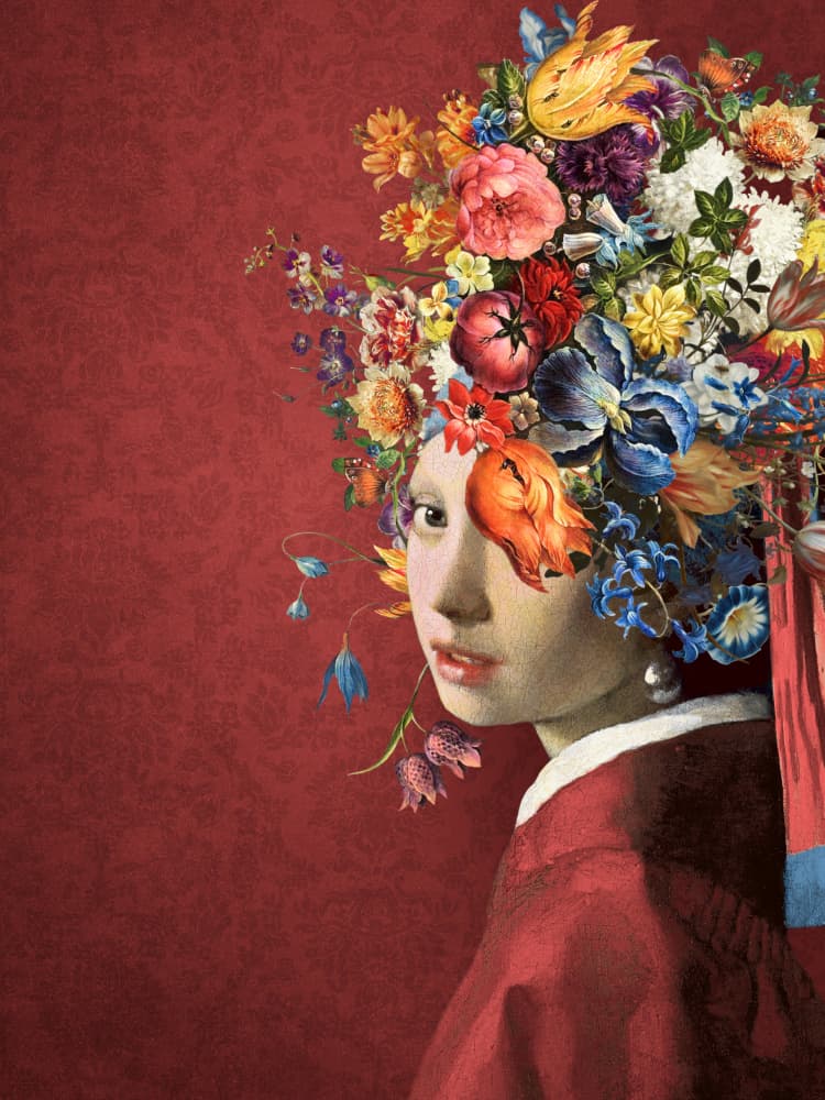 Vibrant Floral Portrait by Marja van den Hurk — canvas wall art