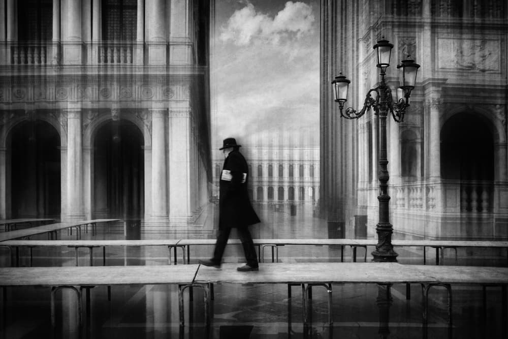 Elegant Man Urban Walk by Roswitha Schleicher-Schwarz — canvas wall art