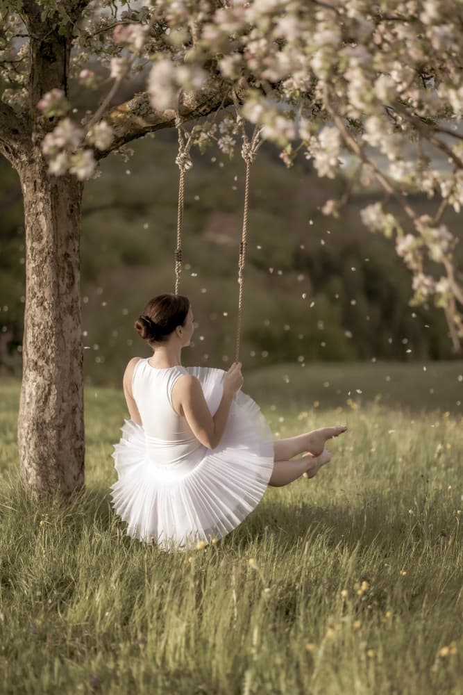Ballerina on Blossom Swing by James Graf — canvas wall art