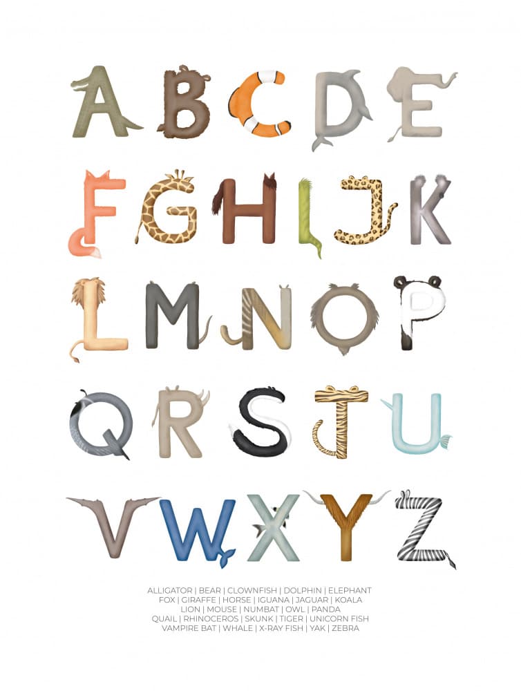 Whimsical Animal Alphabet by Aminah Eleonora — canvas wall art