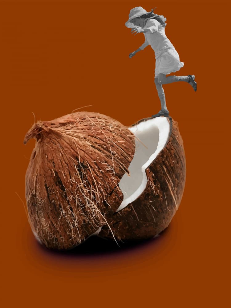 Tiny Girl Giant Coconut by Elizabeth C — canvas wall art