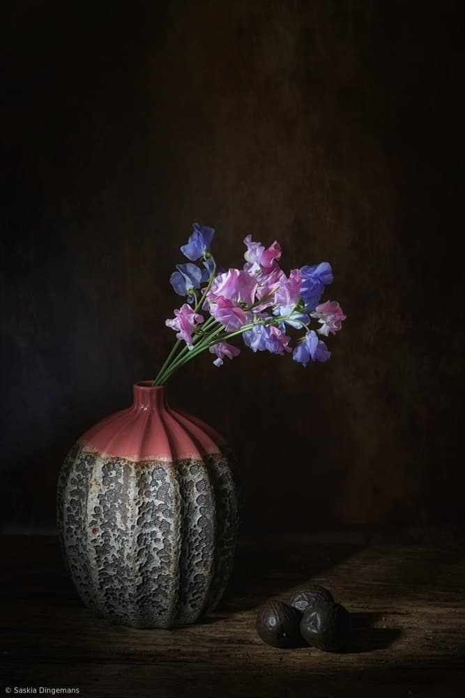 Sweet Peas Still Life by Saskia Dingemans — canvas wall art