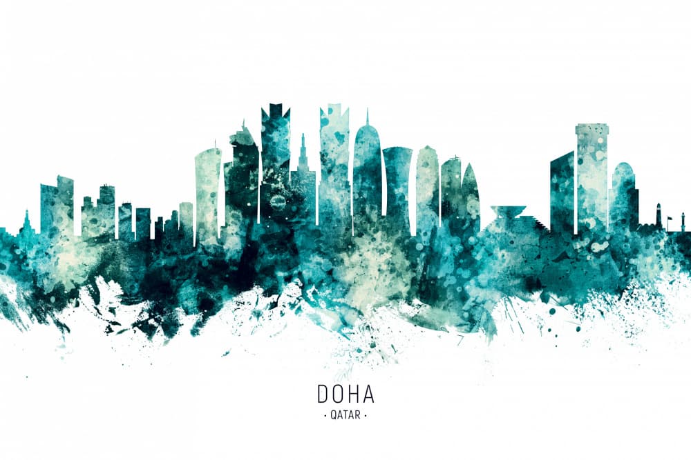 Doha Watercolor Cityscape by Michael Tompsett — canvas wall art