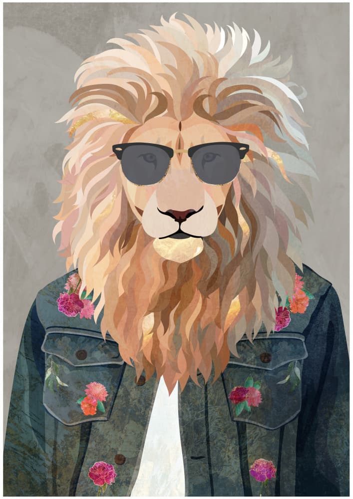 Cool Lion in Denim by Sarah Manovski — canvas wall art