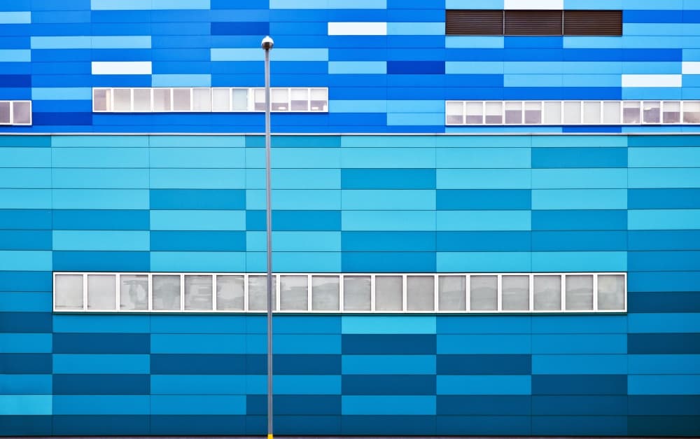 Geometric Blue Facade by Linda Wride — canvas wall art
