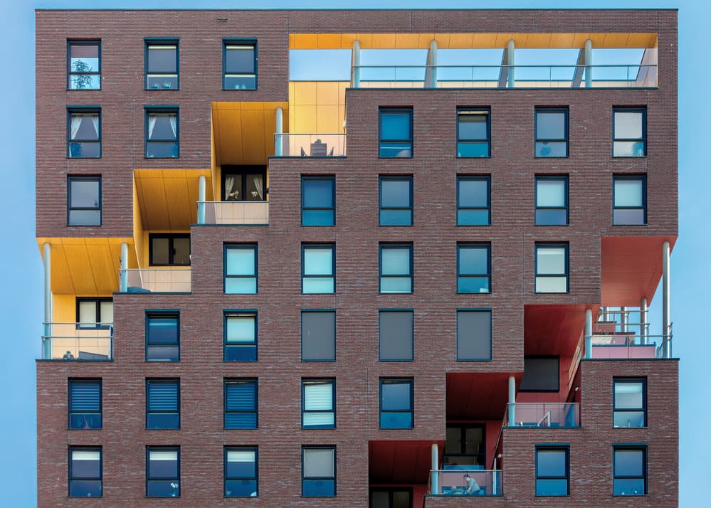 Colorful Geometric Facade by Theo Luycx — canvas wall art