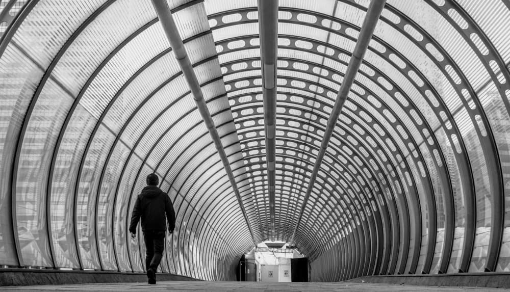 Man In Modern Tunnel by Markos Tsoukalas — canvas wall art