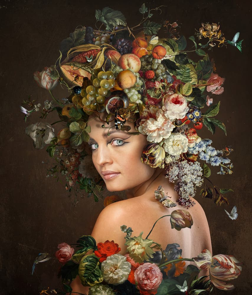 Baroque Floral Portrait by DDiArte — canvas wall art