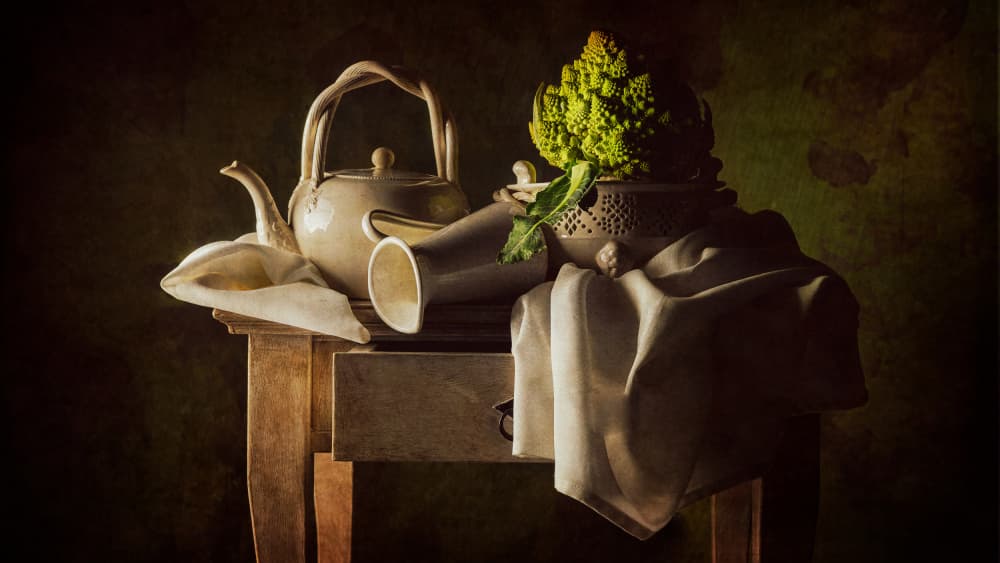 Moody Teapot Still Life by Felice Angelino — canvas wall art