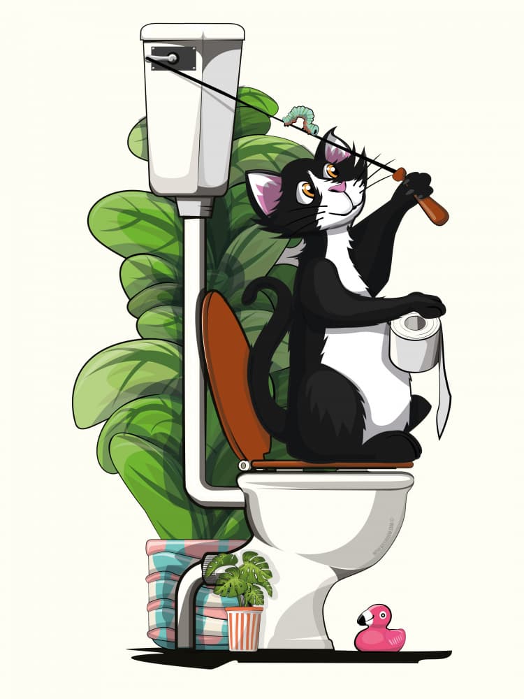 Whimsical Bathroom Cat by In The Washroom — canvas wall art