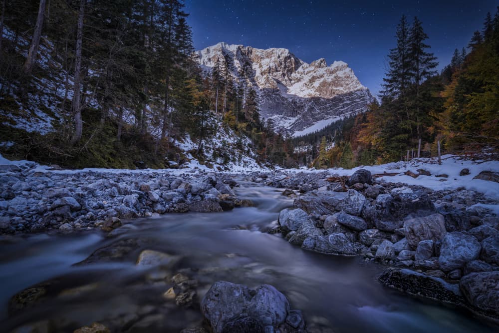 Starry Night Mountain River by Norbert Maier — canvas wall art