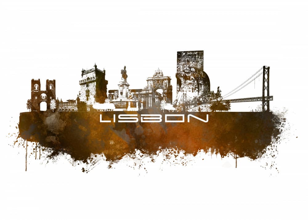 Lisbon City Skyline by Justyna Jaszke — canvas wall art