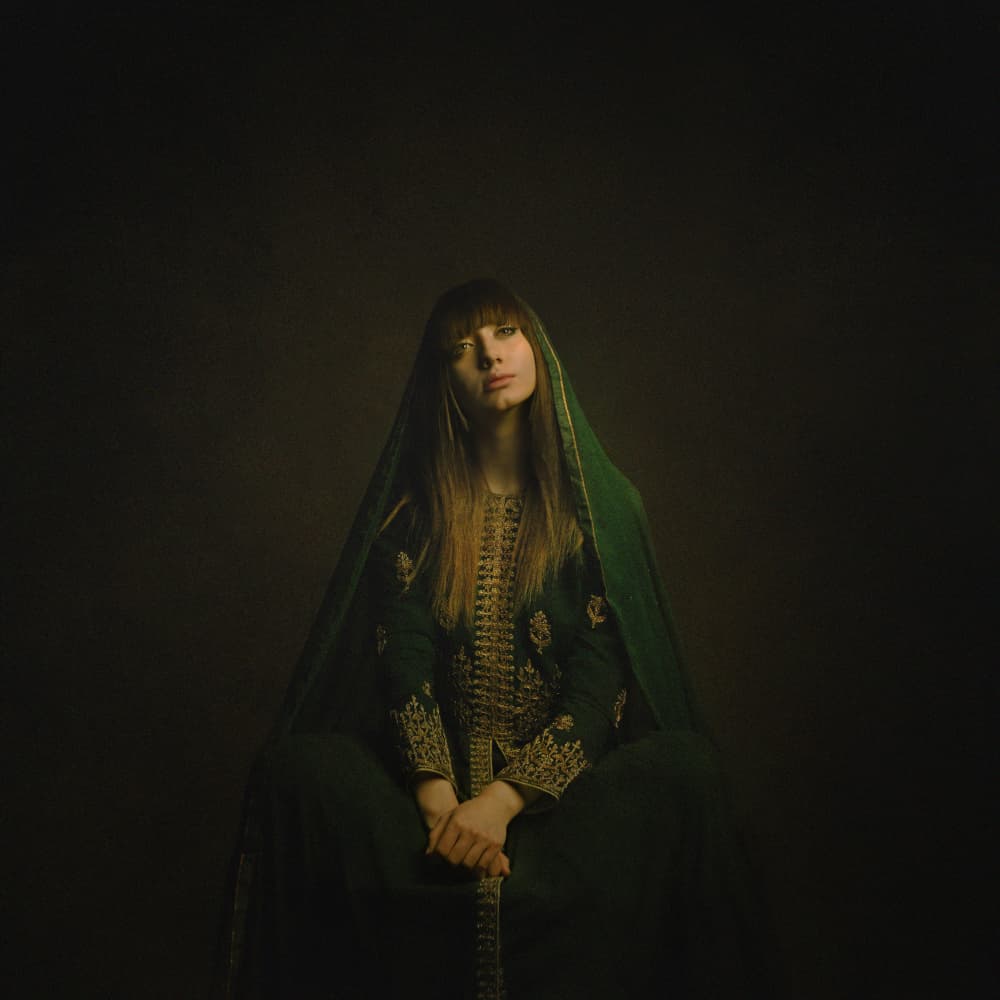 Elegant Green Gold Portrait by Moein Hasheminasab — canvas wall art