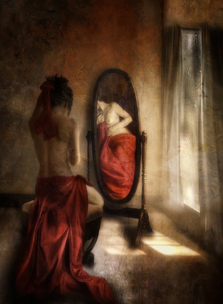 Woman in Red Reflection by Charlaine Gerber — canvas wall art