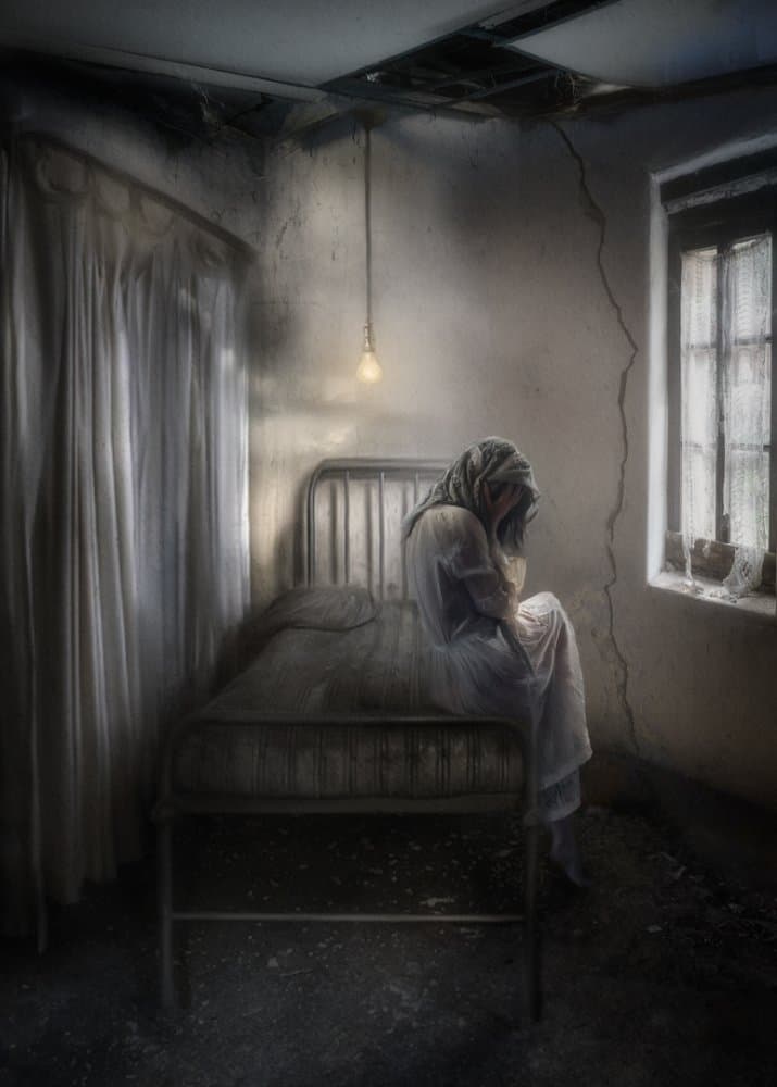 Lonely Woman Dark Room by Charlaine Gerber — canvas wall art
