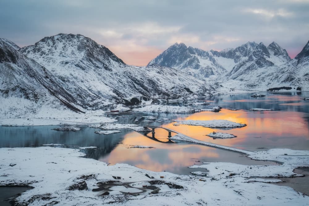 Snowy Fjord Sunset by Hanping Xiao — canvas wall art