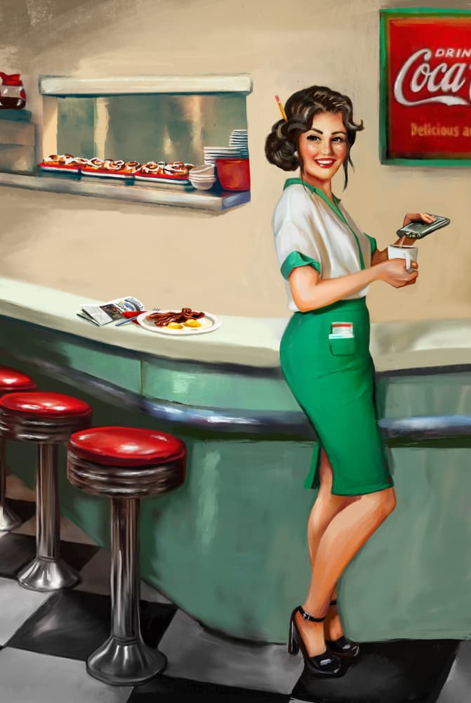 1950's American Diner Watress by The Whiskey Ginger — canvas wall art