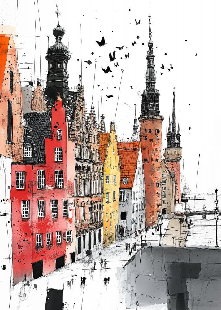 Vibrant Old Town Street by Justyna Jaszke — canvas wall art